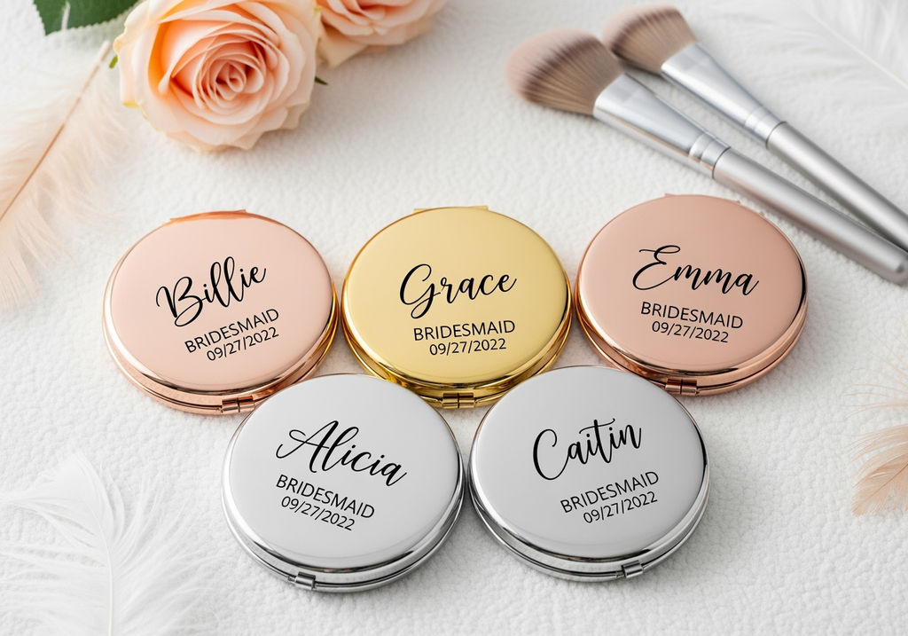 Personalized Engraved Compact Mirror — Bridesmaid & Wedding Gift