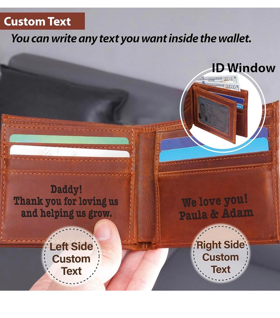 Personalized Leather Wallet BROWN OR BLACK