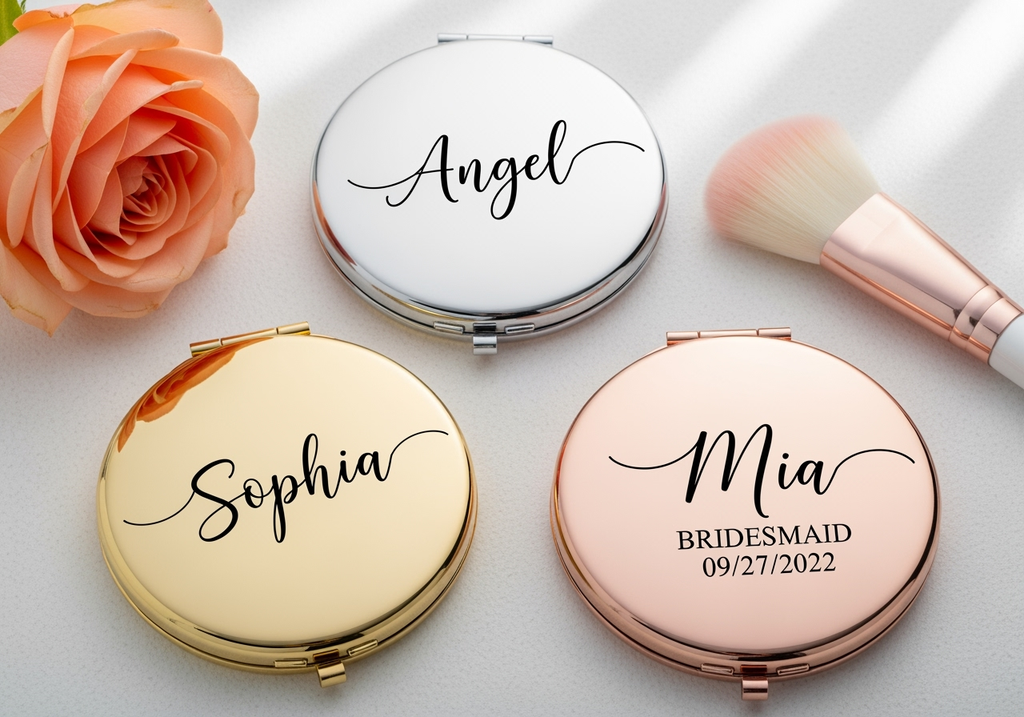 Personalized Engraved Compact Mirror — Bridesmaid & Wedding Gift